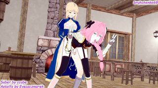 Fate: Saber with strapon destroy Astolfo boypussy