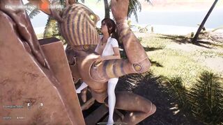 Lara's pussy was fucked by a huge, aroused statue, but now she has to test her anal hole. part 2