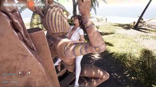Lara's pussy was fucked by a huge, aroused statue, but now she has to test her anal hole. part 2