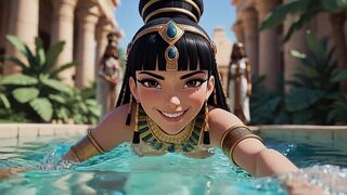 QUEEN of egypt nude in the palace pool (**ai-created**)