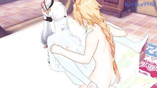 Shenhe and Aether have intense sex in the bedroom. - Genshin Impact Hentai