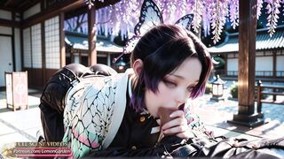Shinobu Kocho fucks in a night garden with blooming wisteria. 3d Hentai Ai generated anime porn