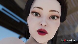 Busty 3D Luna sucks cock, pounded doggystyle & cums all over tits