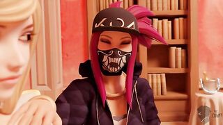 Casting Call - KDA Ahri and Akali get 3D double penetration in anal group sex