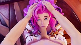 Kaisa gets her asshole banged from behind after sucking two 3D cocks