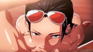 Nami and Robin give big dick Luffy a huge titty double boobjob