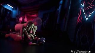 Busty shemale Bonny fucks sexy girl raw in dark cyberpunk corner