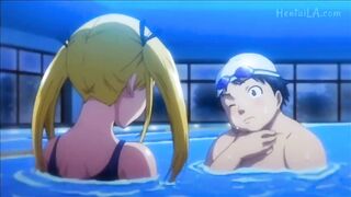 Hentai with Spanish subtitles - Busty blonde asks her best friend to fuck her in the pool