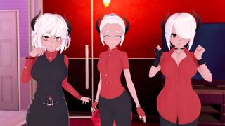Helltaker - Three demon girls are having sex - Hentai
