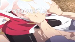 Hentai pink hair girl ninja's fucking a guy lay down