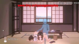 Cute brunettes and a guy has sex in erotic hentai ryona gameplay video