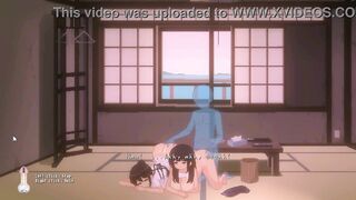 Cute brunettes and a guy has sex in erotic hentai ryona gameplay video