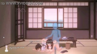 Cute brunettes and a guy has sex in erotic hentai ryona gameplay video