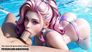 LoL Hentai Seraphine enjoying her own Private Pool Party