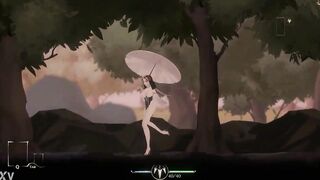 Cute lady with an umbrella having sex with a fat man in Thornsin erotic hentai game