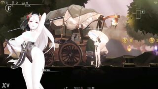 Cute lady with an umbrella having sex with a fat man in Thornsin erotic hentai game