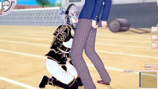 [Eroge Koikatsu! ] Etch after having a handjob blowjob service by rubbing the breasts of a silver-haired big breasts fem