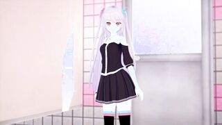 Cute purple haired anime girl rammed in the shower room - Hentai anime