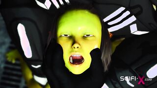 Alien sex in a starship. Female green alien gets fucked by a big monster