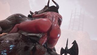Succubi Azel rides a demon huge cock