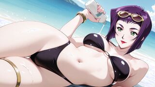 Faye Valentine Sunbathing Turns Into Beach Sex. Faye Valentine Hentai Cosplay