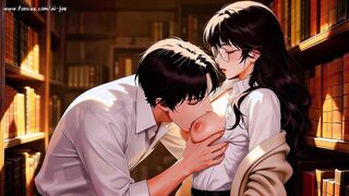 Gap Moe glasses beautiful woman , the private study session in the library.Super temptation.Episode 2. AI-generated