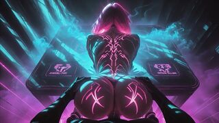 Simulation Love – Neon Cyberpunk Lotus Creampie: Pink Haired Dominatrix Riding Her Partner Hard in Futuristic Temple