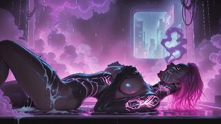 Simulation Love – Neon Cyberpunk Lotus Creampie: Pink Haired Dominatrix Riding Her Partner Hard in Futuristic Temple
