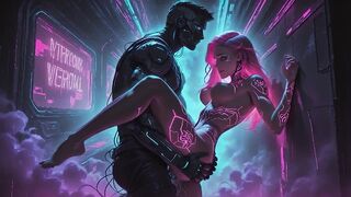 Simulation Love – Neon Cyberpunk Lotus Creampie: Pink Haired Dominatrix Riding Her Partner Hard in Futuristic Temple
