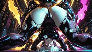 Simulation Love – Cyberpunk Blowjob Overload: Neon Catgirl in Shiny Black Latex Sucking Glowing Cock