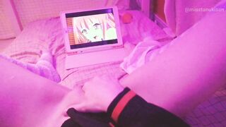 Kawaii girl masturbates after class watching lesbian hentai until squirts and pisses herself