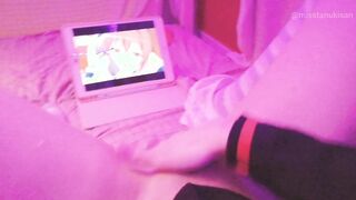 Kawaii girl masturbates after class watching lesbian hentai until squirts and pisses herself