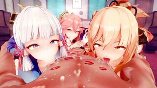 【Genshin Impact】Raiden Shogun,Yae Miko,Kamisato Ayaka,Yoimiya harem sex 3D Hentai Animation