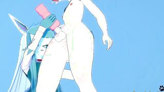 Pokemon Hentai Furry - Glaceon jerkoff & Penetrated by Cinderace