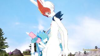 Pokemon Hentai Furry - Glaceon jerkoff & Penetrated by Cinderace