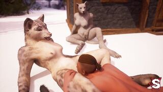 Lucky guy fucks two sexy furries outdoors