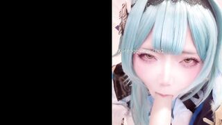 A Japanese horny girl cosplaying as Eula from Genshin Impact gets aroused by masturbating alone