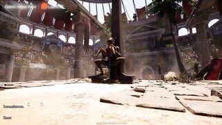 A secret ancient statue is having a good time with Lara Croft in front of a crowd. part 2