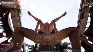 A secret ancient statue is having a good time with Lara Croft in front of a crowd. part 2