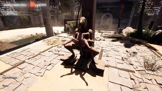A secret ancient statue is having a good time with Lara Croft in front of a crowd. part 2