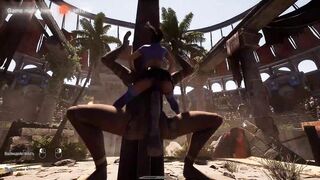 Lara Croft's pussy and ass were destroyed by a huge stone penis on the statues. part 2