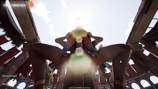 Lara Croft's pussy and ass were destroyed by a huge stone penis on the statues. part 2