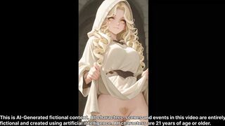 Curly Blonde Hentai Elf in Hooded Robe Takes Big Cock Outside. Ai