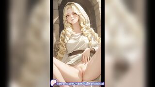 Curly Blonde Hentai Elf in Hooded Robe Takes Big Cock Outside. Ai