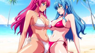 Two lesbian girls enjoying on private beach turn into lesbian sex