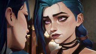 Jinx tries lesbian sex with Caitlyn (Arcane)