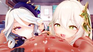 【Genshin Impact】Furina,Nahida,Mualani,Lynette harem sex 3D Hentai Animation.(4p,5p FFM sex)
