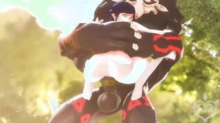 In the forest thicket, Mitachurl fucks Venti in the pussy with his big dick!