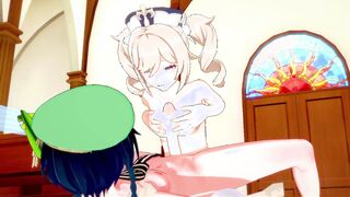 Genshin Impact Hentai - Barbara & Venti boobjob & hard penetrarion sitting at bench