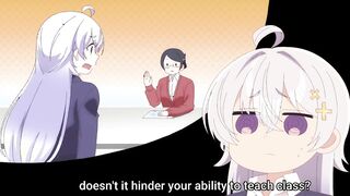 Weak Teacher 1 (ecchi anime) - Clumsy busty anime teacher rips her stockings in class